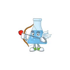 Charming picture of blue chemical bottle Cupid mascot design concept with arrow and wings