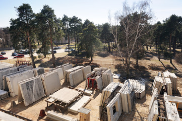 Construction site. Construction of a panel house. The house is at the construction stage. Concrete...