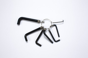 A family of black L-shaped hexagon wrench ( Upper view, selective focus, abstract )
