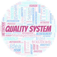 Quality System typography vector word cloud.