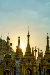 Fototapeta premium Shwedagon pagoda at sunset. This place is popular destination landmark in Yangon, Myanmar