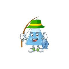 A Picture of blue chemical bottle fisher mascot design catch a fish