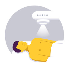 Cancer patient treatment. Radiation therapy. Medicine, pathology, anatomy, physiology, health. Infographic.  Healthcare poster or banner template. Vector illustration. 