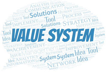 Value System typography vector word cloud.