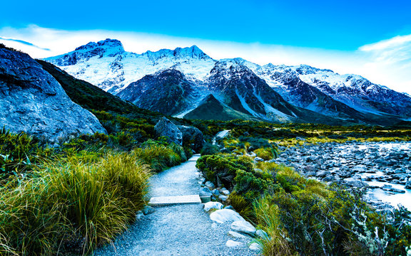 Landscape,Beautiful view and glacier in Aoraki Mount Cook national park at South island new zealand © Meawstory15Studio
