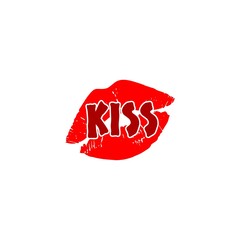 Kiss symbol design with soft red lips isolated on white background