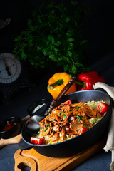 rustic bulgur pans with gratinated gyros and yoghurt