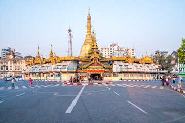 Sule Pagoda is located in the center of Yangon. at the junction of Sule Pagoda Road and Mahabandoola Road. Kyauktada Township.  Yangon , Myanmar