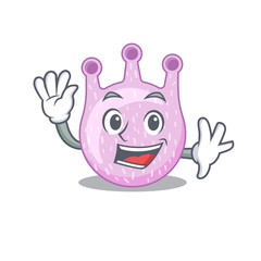A charismatic viridans streptococci mascot design style smiling and waving hand