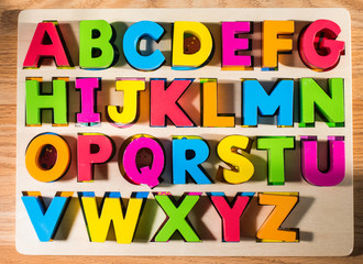 Latin alphabet multicolored letters