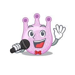 Talented singer of viridans streptococci cartoon character holding a microphone