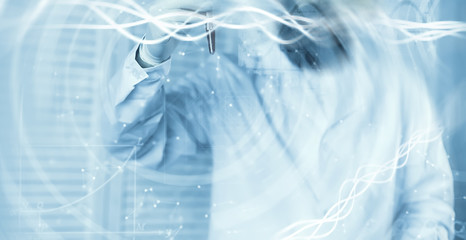 World pandemic. A scientist in the laboratory is testing drugs for the treatment of viral...