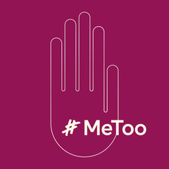 Hashtag 'metoo' women's empowerment vector hand illustration. Silver on medium-dark magenta background.