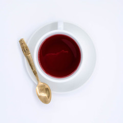 teapot and tea on white  background, over light