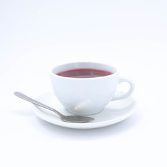 teapot and tea on white  background, over light