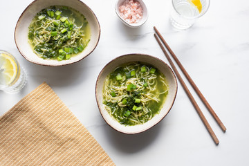 vegetarian gluten-free chickpea noodles with kale