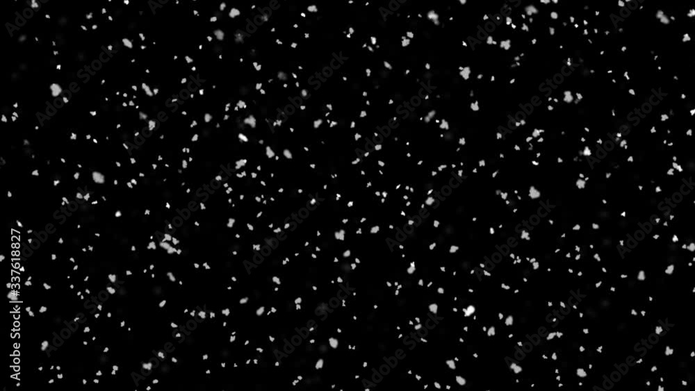 Poster falling snow isolated on black background green screen loop animation. realistic snowflakes animatio