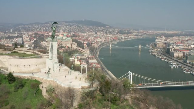 Empty tourist destination in Budapest, Hungary. Gellert Hill and the Citadella is normally full, now deserted.