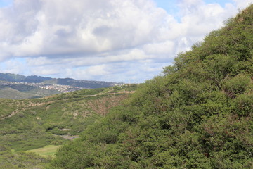 Naklejka premium Honolulu Diamond head and Honolulu beach
