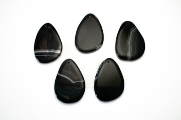 Natural black agate black cabochon five pieces