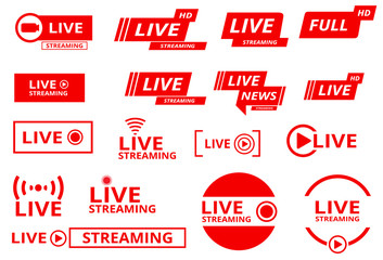 Master collection set of  vector live video streaming logo. live video broadcast logo. suitable for your design multimedia needs.