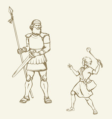 David and Goliath. Vector drawing