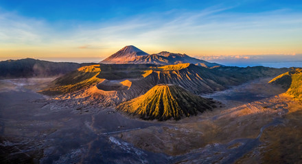 Aerial view of Mount Bromo, is an active volcano and part of the Tengger massif, in East Java, Indonesia. Famous travel destination backpacker in south east asia © Hien Phung
