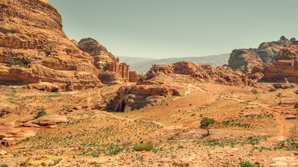 monastery  building in the desert mountains of Jordan in the ancient city of Petra