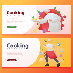 Professional Cooking During Food Preparation Vector Illustration