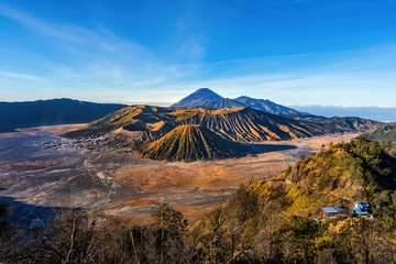 Aerial view of Mount Bromo, is an active volcano and part of the Tengger massif, in East Java,...