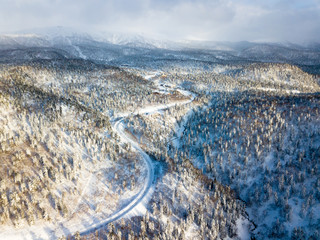 road trip across Daisetsuzan National Park hokkaido in winter season