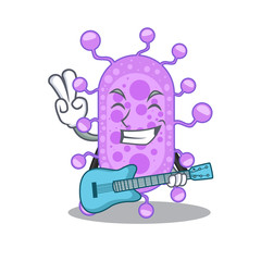 Talented musician of mycobacterium cartoon design playing a guitar