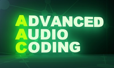 AAC - Advanced Audio Coding acronym. Technology concept background. 3D rendering. Neon bulb illumination