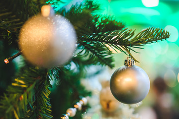 Christmas toy balls on fir branches