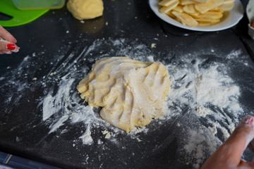 Preparation of the dough for baking homemade pie. Cooking cake at home. Baking during quarantine