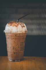 Iced coffee mocha in plastic glass