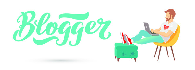 Obraz premium Blogger -vector hand letter script. Conceptual handwritten text. Ideal for card, poster, handwritten logo for overlay, print, social media, gifts, other sets. Lettering isolated on white.