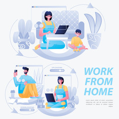 Telecommuting Work From Home With Partner Illustration