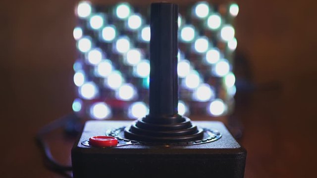 Extreme Close-Up Of Vintage Video Computer Console TV Game Joystick. 4K Zoom-In Footage