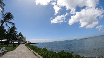 Fototapeta na wymiar Honolulu from Diamond head national park to honolulu beach in sunset