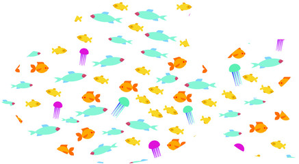 Fish shape filled with smaller fish of various colors vector pattern