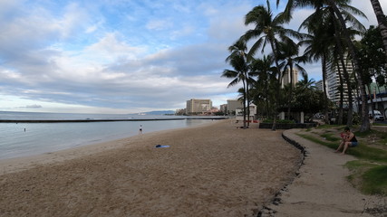 Honolulu from Diamond head national park to honolulu beach in sunset