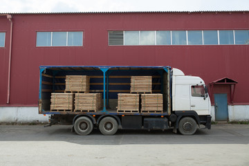 Truck loaded at plywood factory