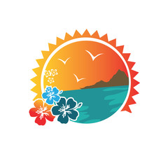 Fototapeta na wymiar beach sun wave travel logo design vector illustration summer traveling symbol concept