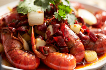 Chinese spicy stir fried crayfish 