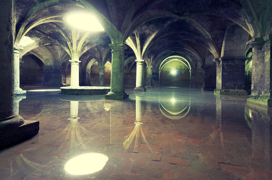Ancient Portuguese underground cistern in the Mazagan. El Jadida city, Morocco.