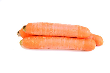 Closeup of bio carrots isolated on white background. This carrot is come from biology gardening. Food and healthy care concept.
