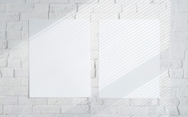 2 poster flyer on bricks wall with window shadow light as template for event promotion, design presentation, self portfolio etc.