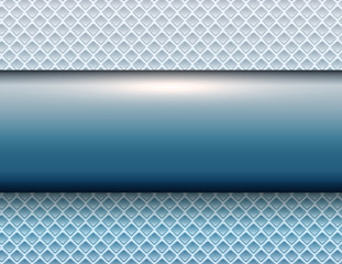 Metallic background blue, 3d bannner over perforated texture