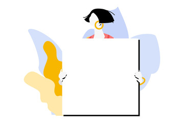 Girl Character With Empty Sign